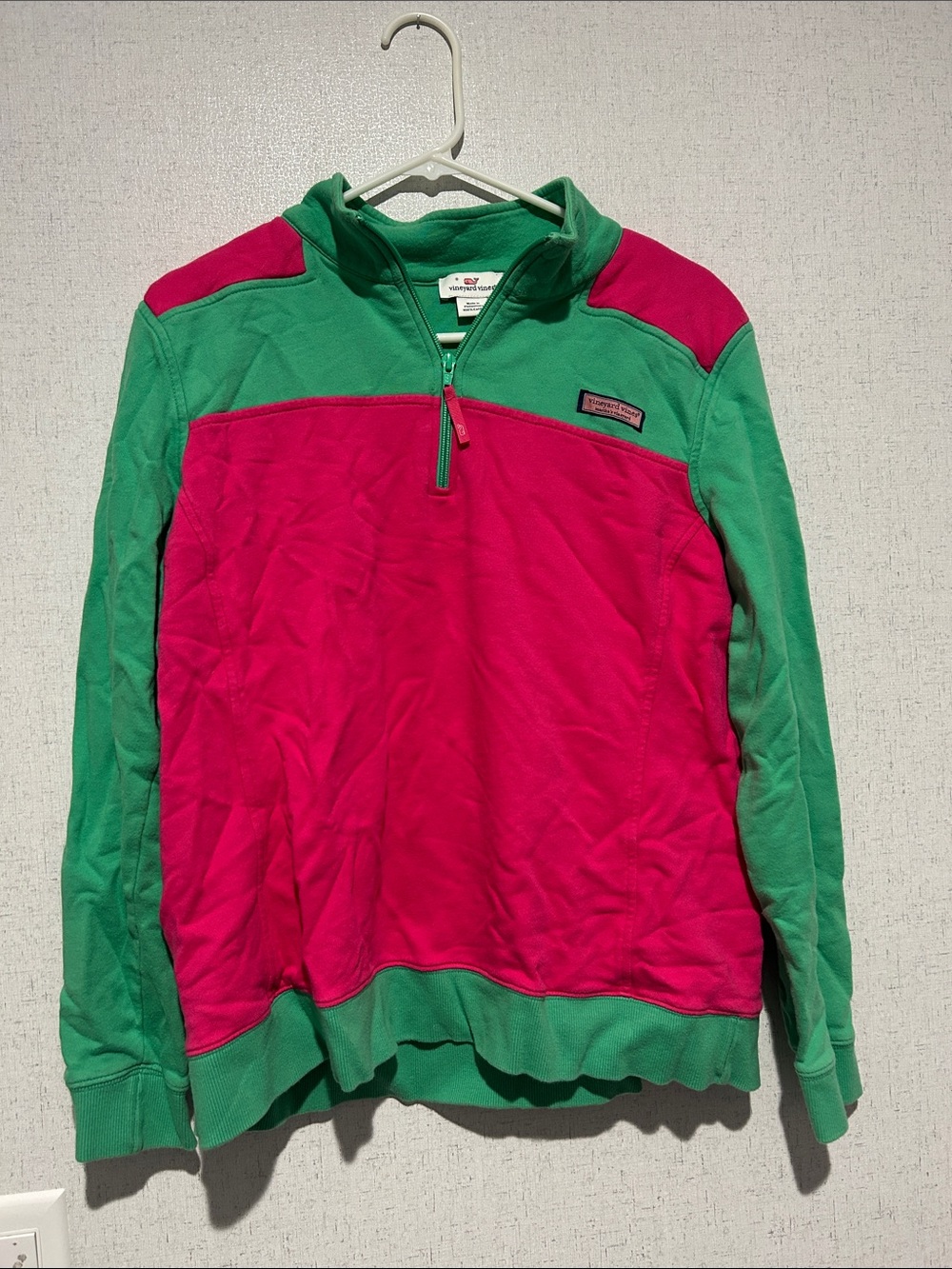 Vineyard Vines Green Quarter-Zip Pullover with Pink Whale Logo